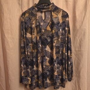 Cato Black and Gold Graphic Long Sleeve Blouse